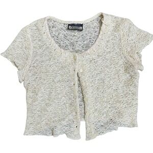 Wrapper Vintage 90s Cream Crochet Knit Short Sleeve Cardigan S 90s Y2K Cottage